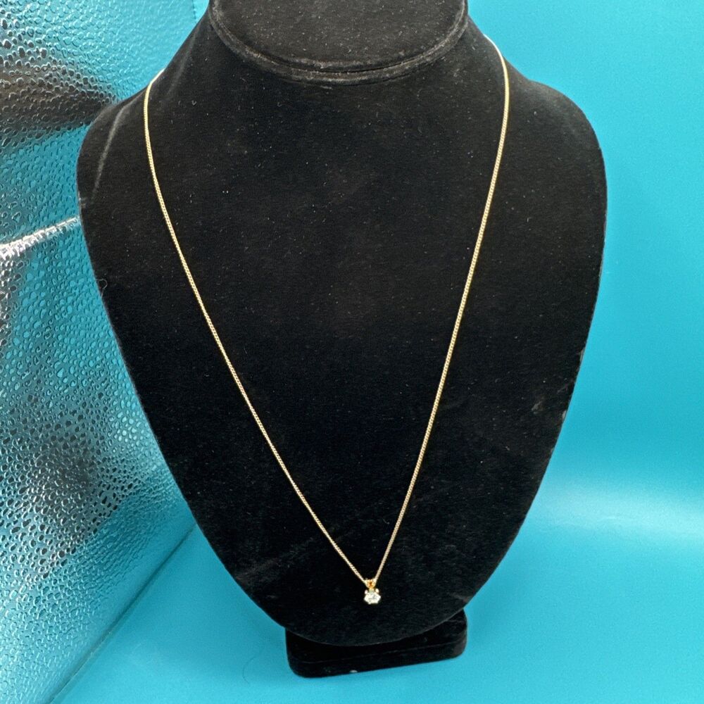 Vintage A&Z 1/20 14K GF Gold Filled 24 Inch Chain Necklace w/ CZ Pendant Charm